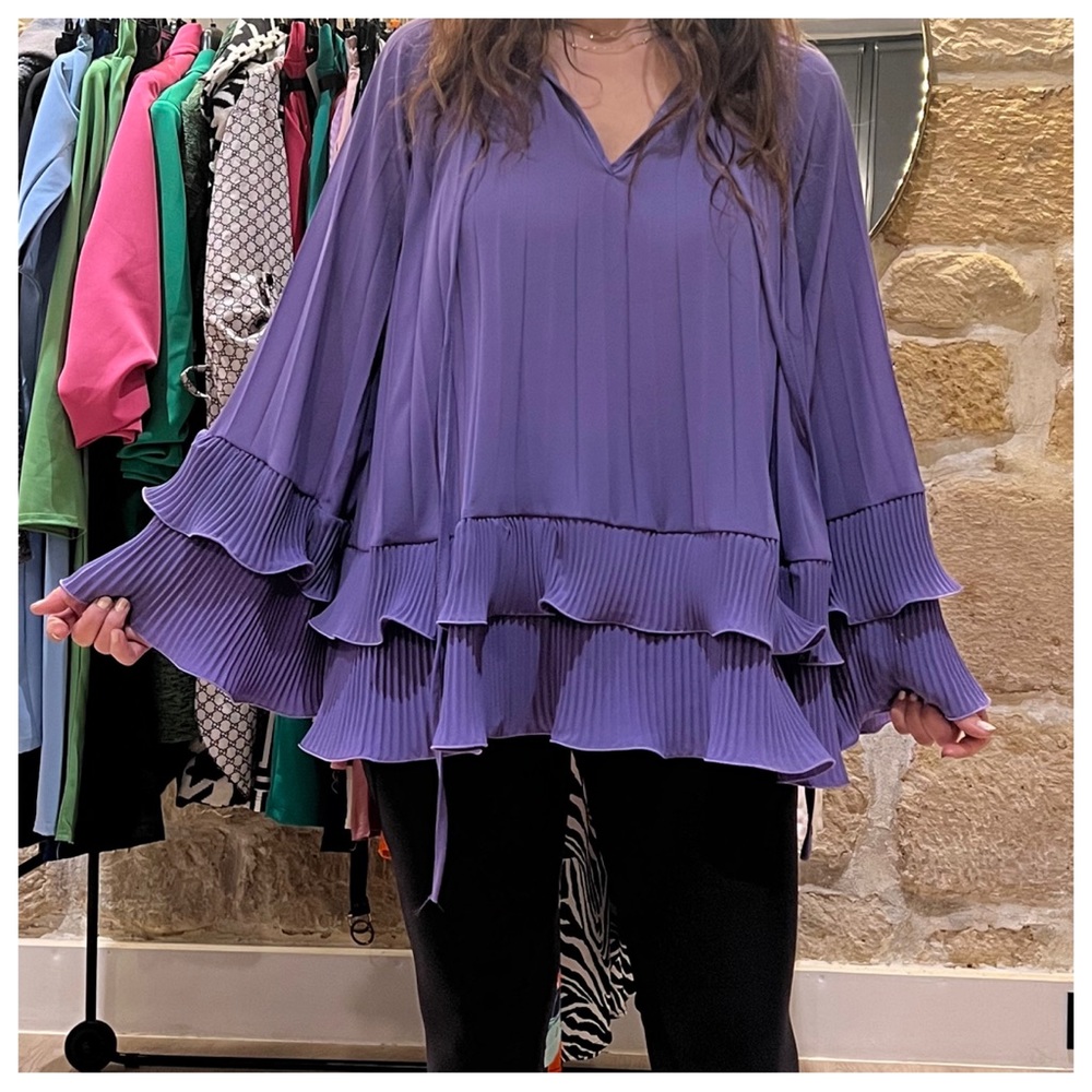 #65 Made in Italy Chic Boho Pleated Tunic Top - Picture 2 of 2